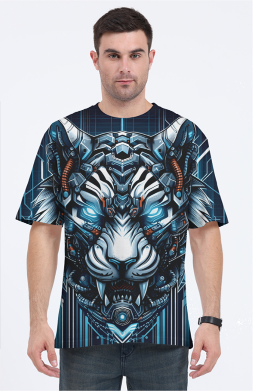 Mechanical tiger all over printed oversized tee