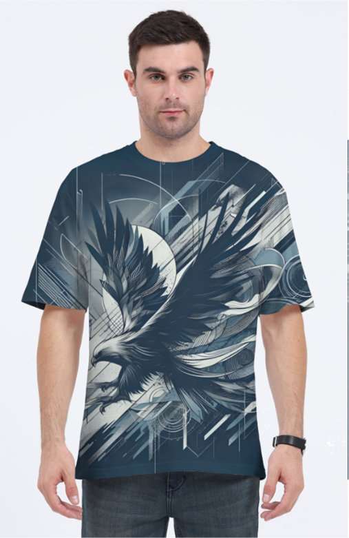 Unique eagle all-over printed oversized tee