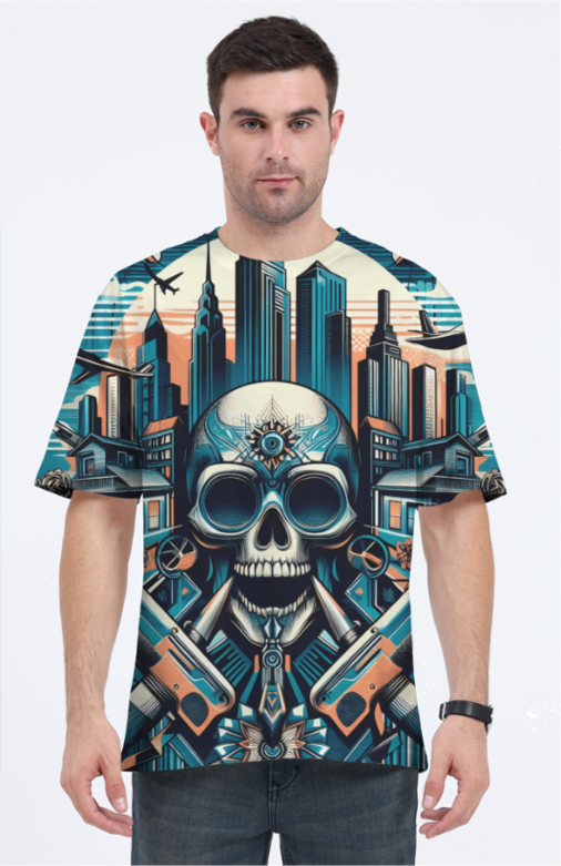 Skull all-over print graphical design oversized tee