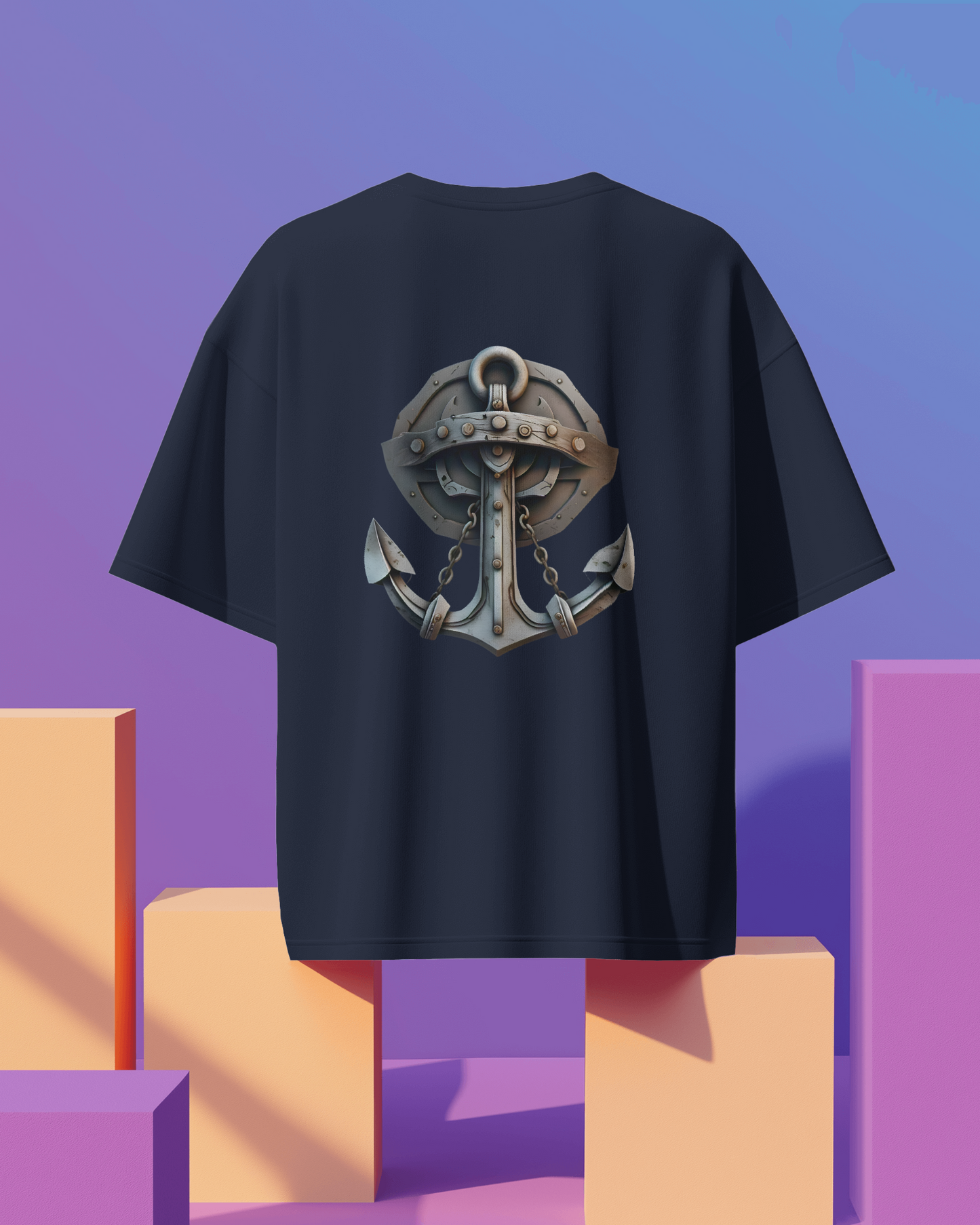 Ship and Anchor printed oversized t-shirt (Navy Blue)