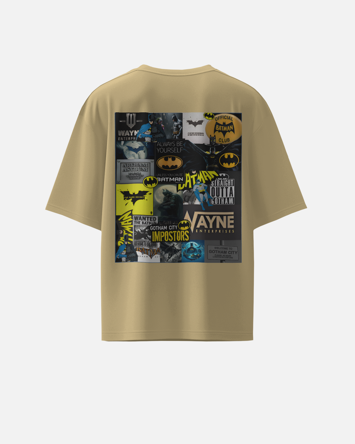 Knightmare collage front and back printed oversized tee (Beige)