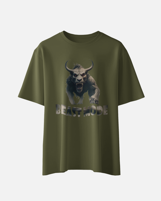 Beast mode printed oversized t-shirt (Olive green and Maroon)