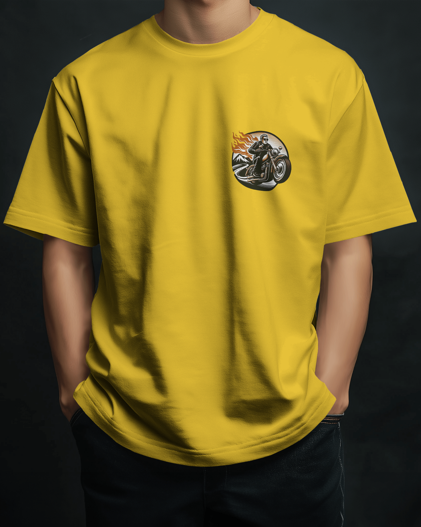 Bikers united front and back printed t-shirt (Mustard yellow)