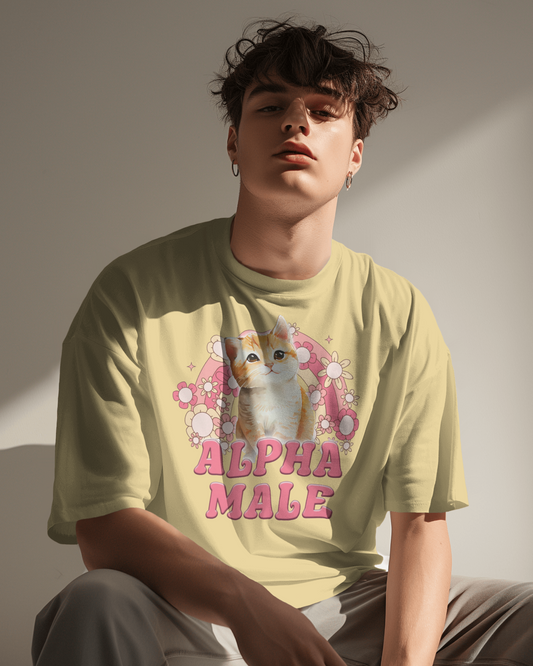 Certified alpha male printed oversized t-shirt (Beige)