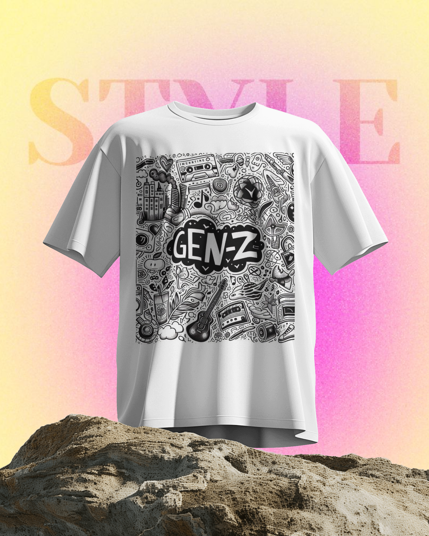 Gen-Z printed stylish oversized tee (White)