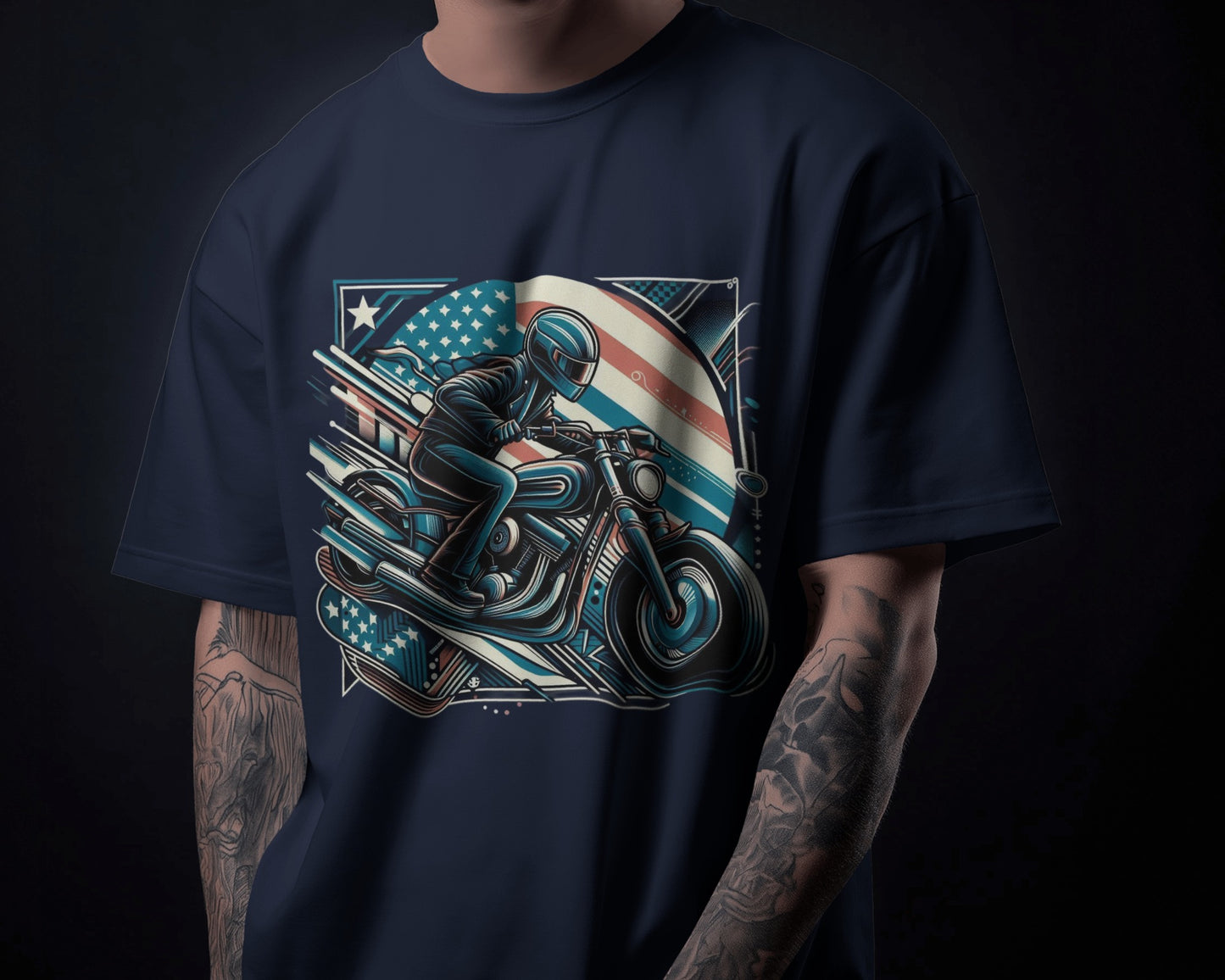 Cool biker design oversized t-shirt (Navy Blue)