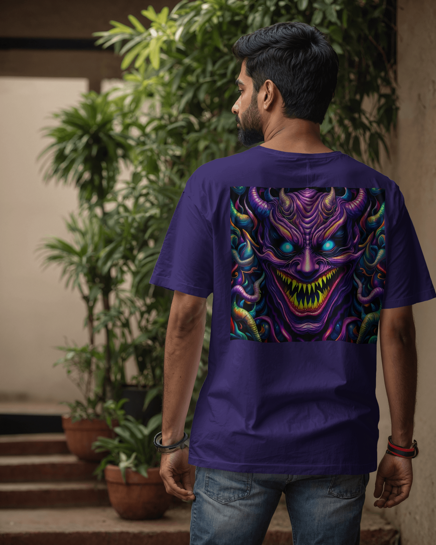 Deal with the devil front and back printed oversized t-shirt (Purple)