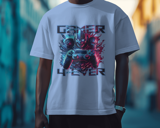 Gamer 4-ever printed oversized t-shirt (Baby blue, Mint and white)