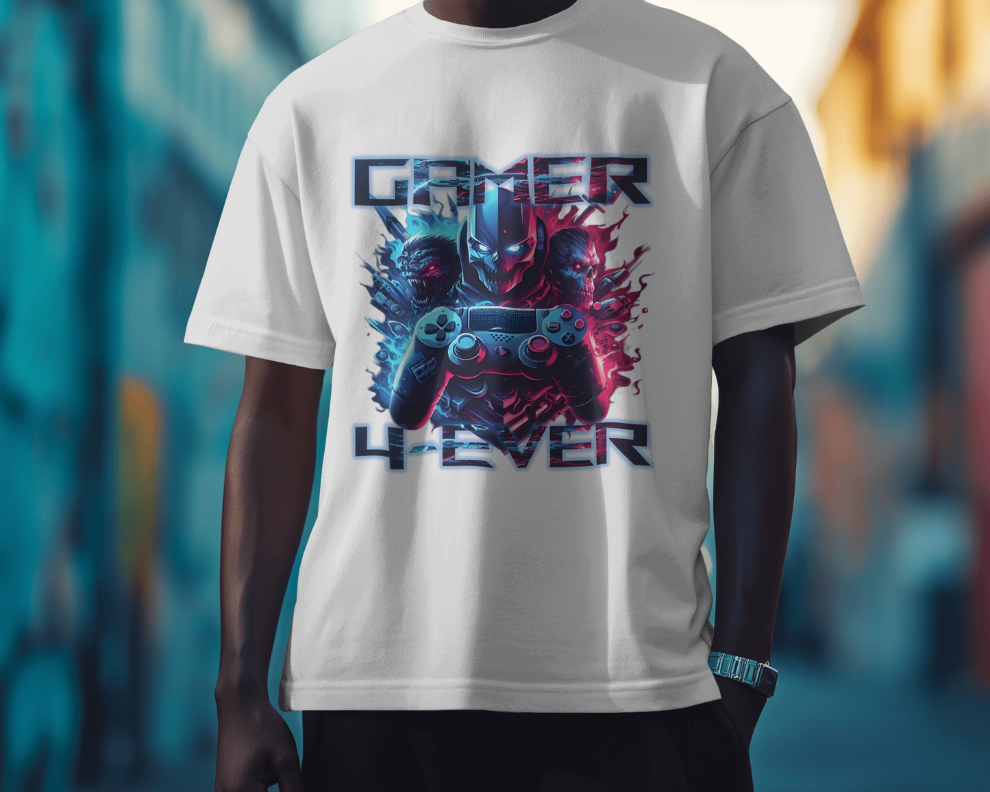 Gamer 4-ever printed oversized t-shirt (Baby blue, Mint and white)