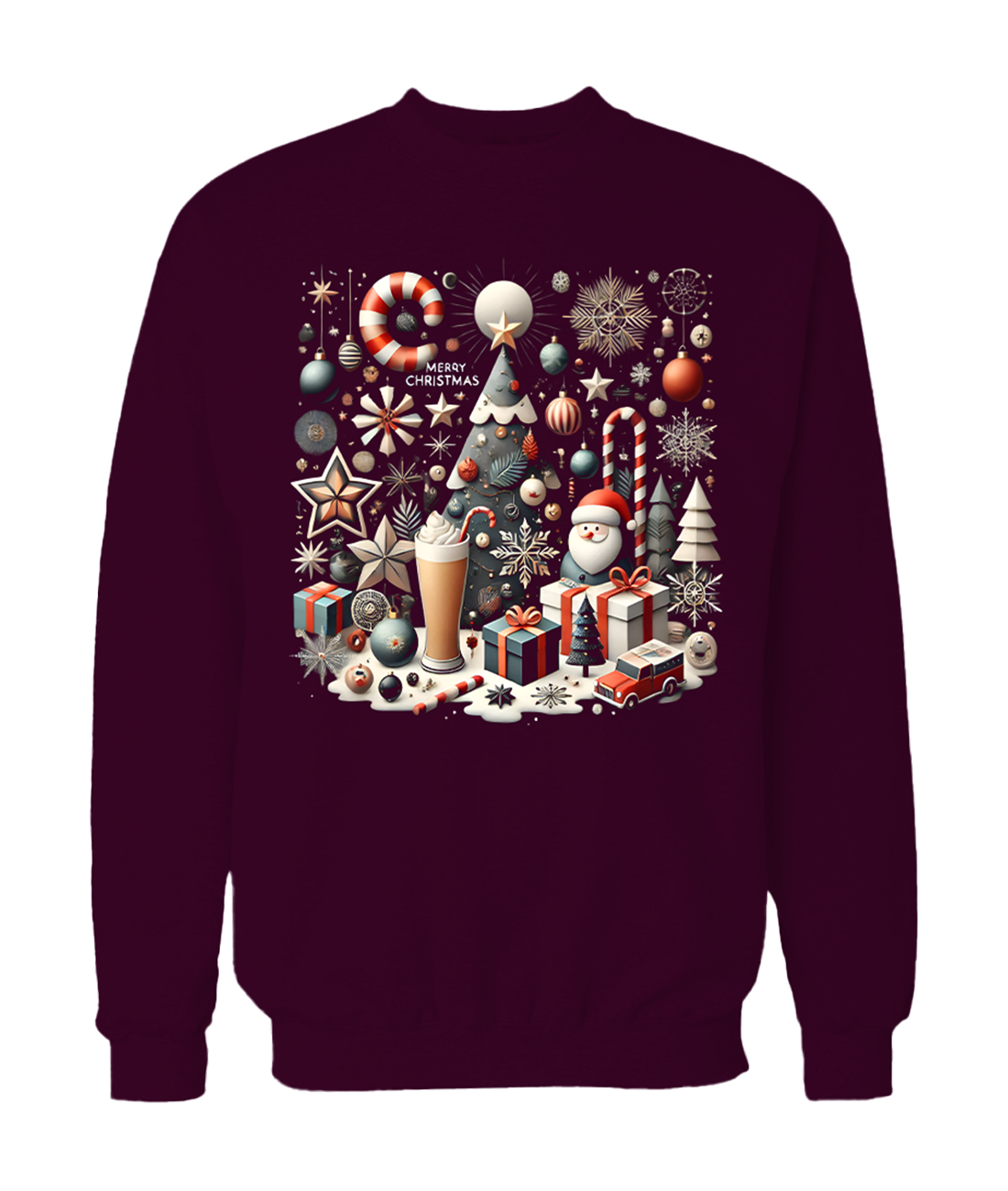 Christmas themed sweatshirt (Maroon, Baby blue)