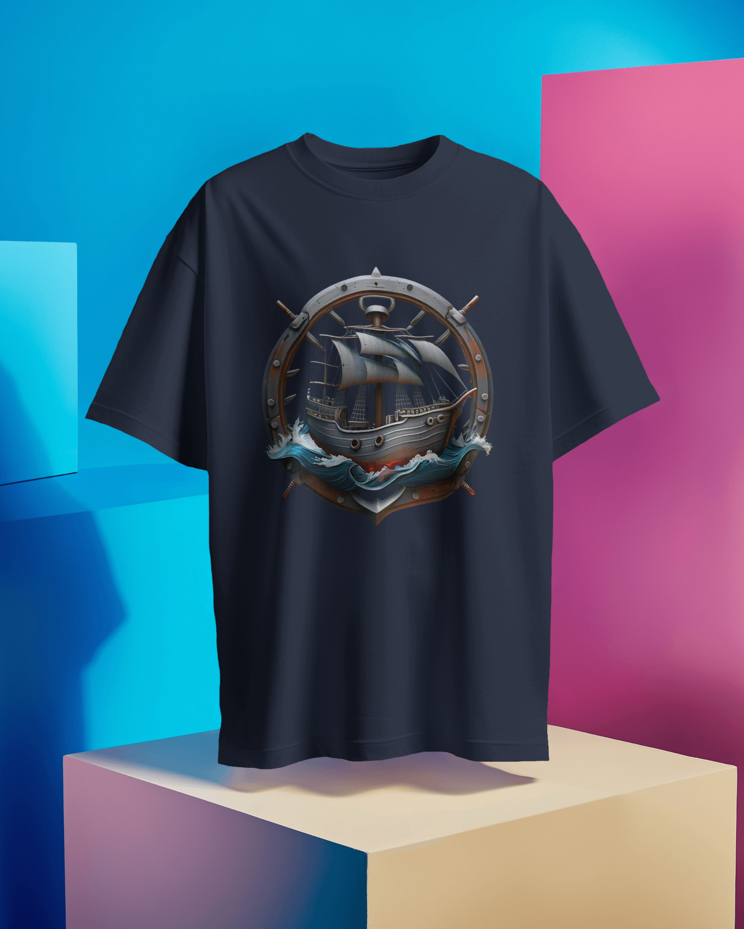 Ship and Anchor printed oversized t-shirt (Navy Blue)